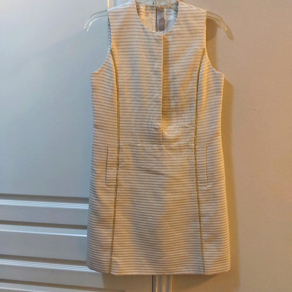 PUNCH A line Gold and Cream Over The Knee length Dress Size 4 - Picture 2 of 12